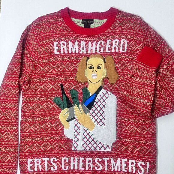 Unisex Ugly Christmas Sweater ERMAHGERD ERTS CHERSTMERS by Alex Stevens - Size M - Picture 8 of 15